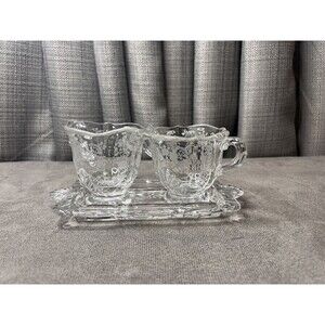VTG Fostoria Navarre Etched Clear Glass Creamer Sugar Tray Replacements